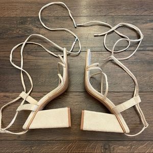 Pretty Little Thing Nude Lace Up Square Toe Heels